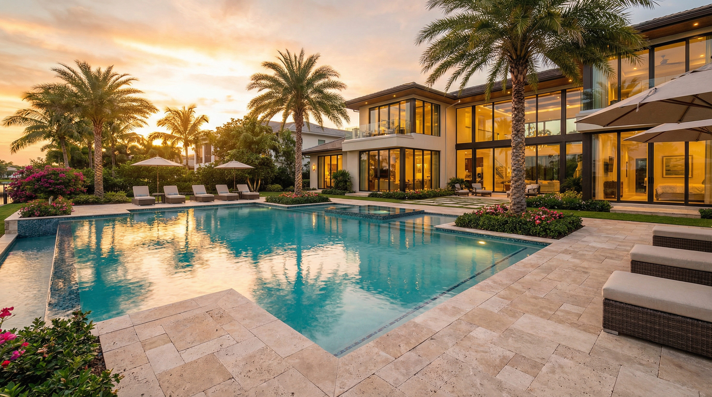 Custom pool with modern house exterior in Greater Cincinnati
